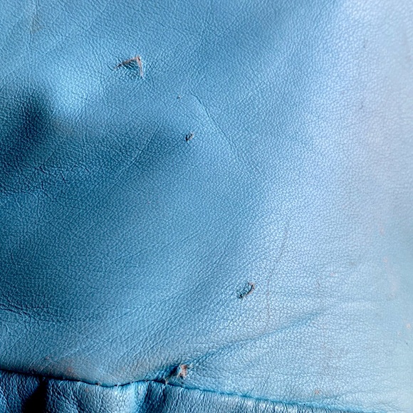 Soft Italian leather amazing turquoise blue biker jacket with oxblood trim. - Picture 9 of 9